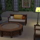 The chair, couch, table, wallpaper, painting and plant are all from the free update.